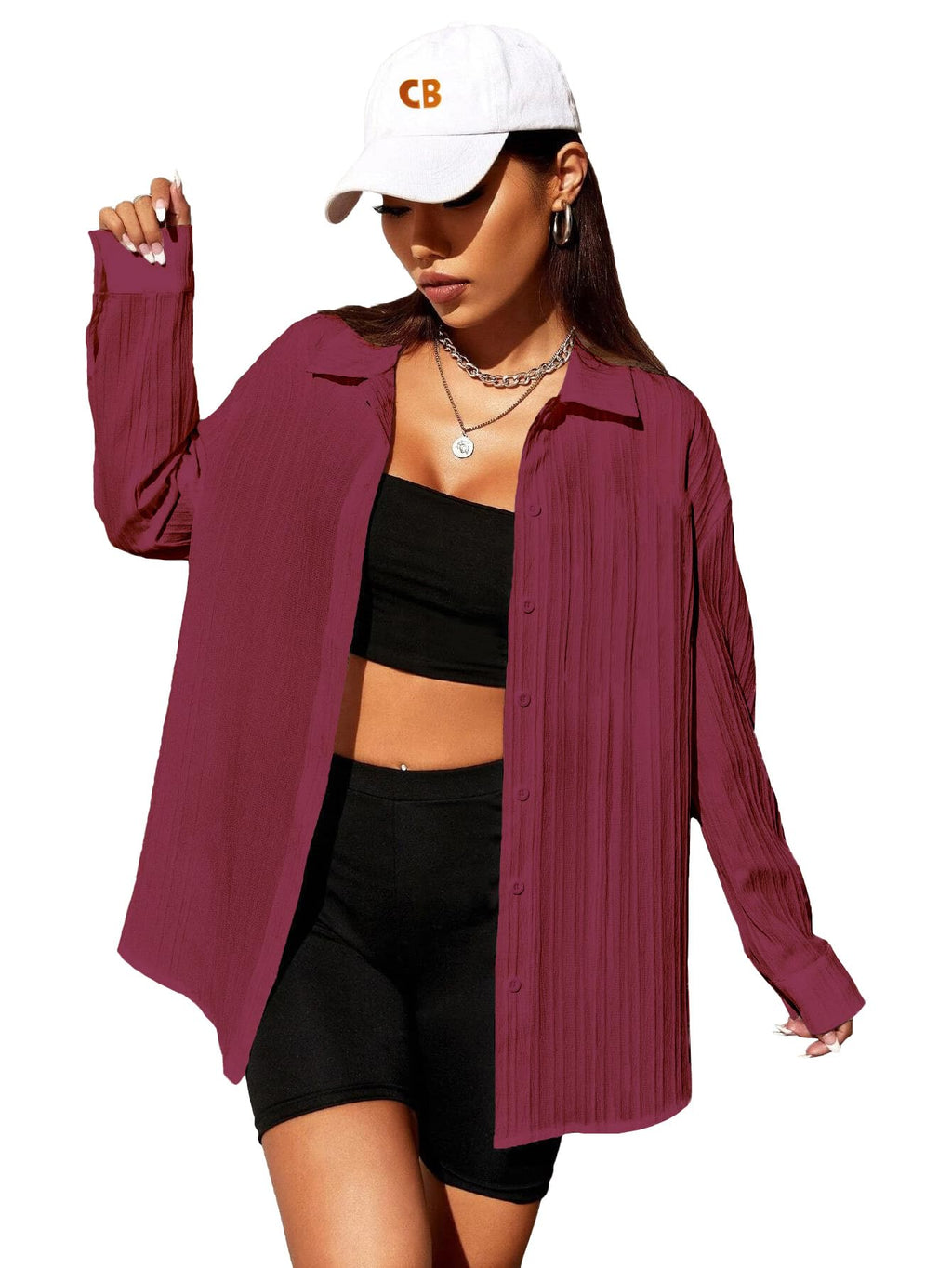 CB-COLEBROOK Oversized Textured Beach Summer Shirt for Women | Shirt for Women Stylish Western | Women Long Shirt Top | Women Ca