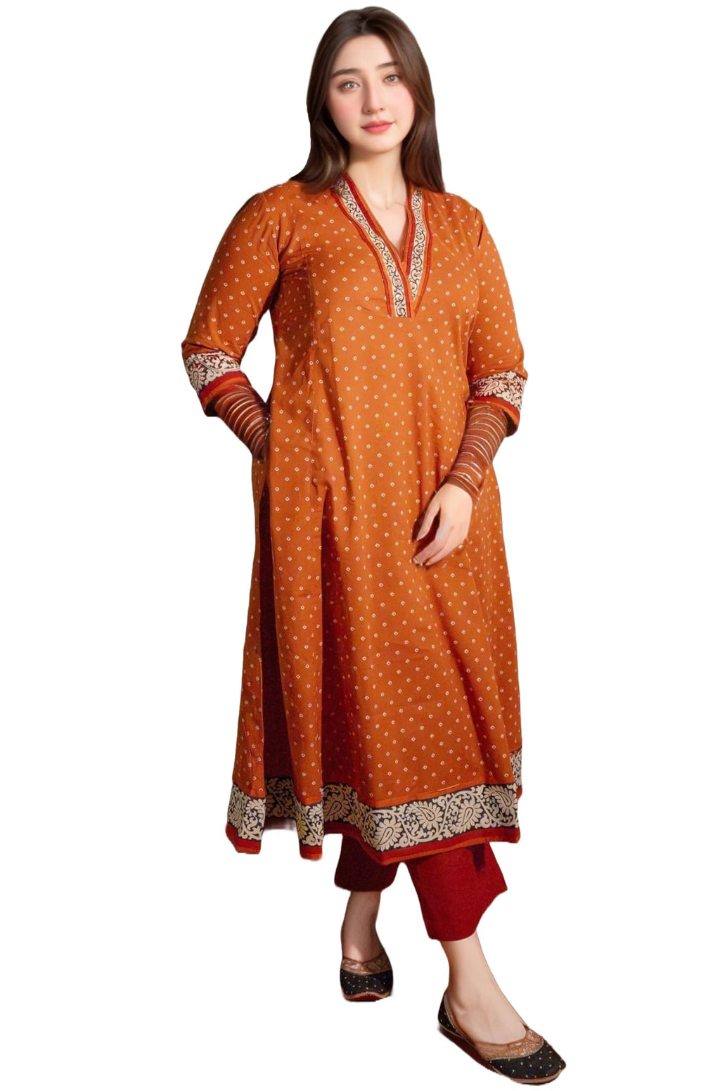 ANNI DESIGNER Womens Rayon Blend Anarkali Printed Kurta with Pant (Karidos Orange-VKS01_M_Orange_Medium)