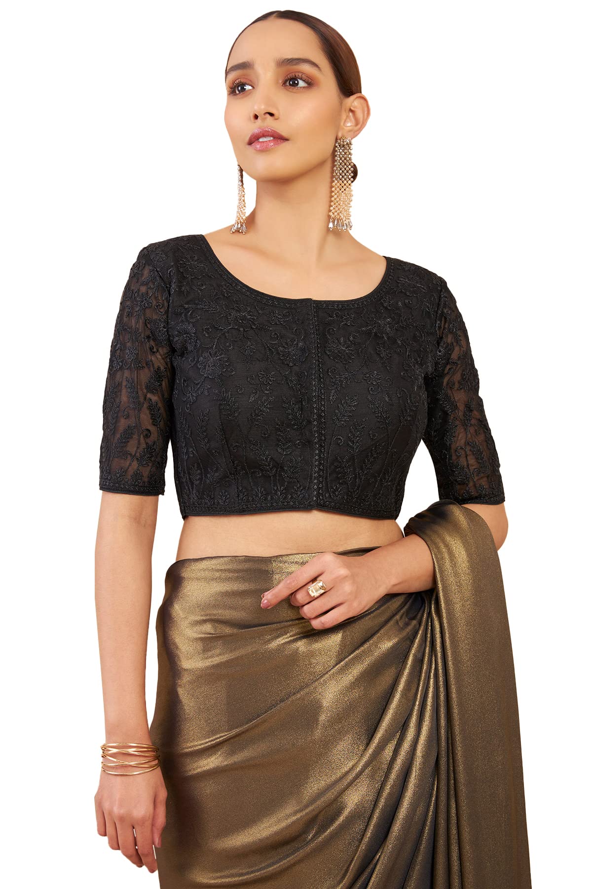 Soch Women Net Fabric Blouse with Embroidery Designs