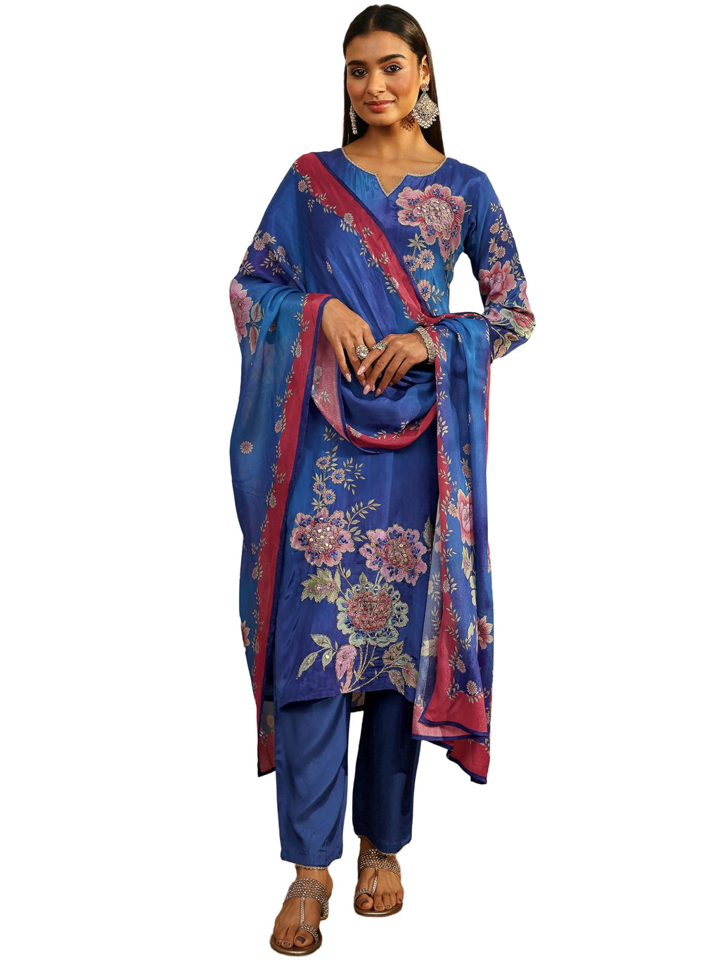 Libas Printed Silk Crepe Straight Kurta Sets For Women 95089AXL