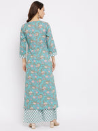 Tissu Women'S Cotton Sea Green & Pink Floral Printed Kurta With Palazzo (Tis-600_Green_8Xl)
