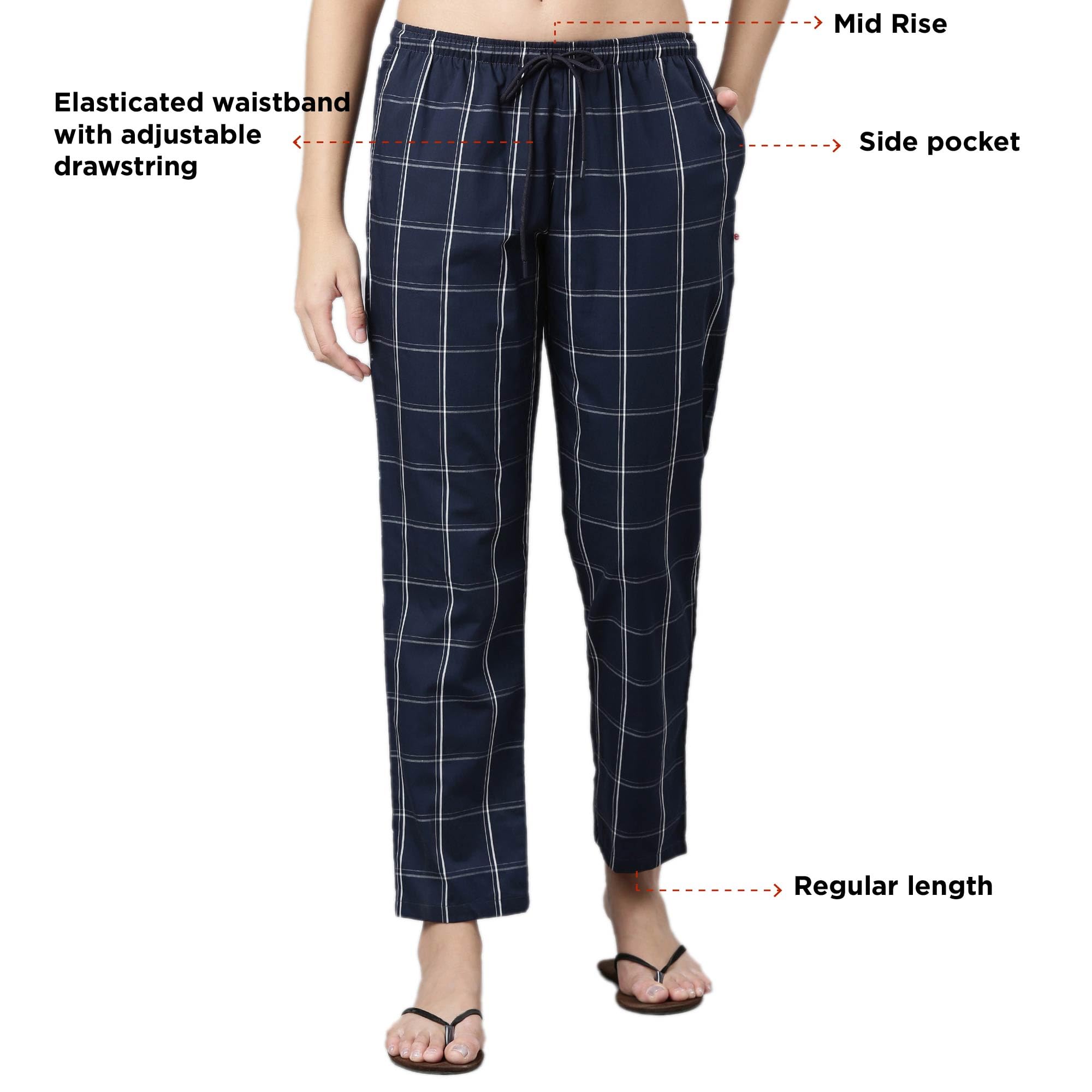Enamor E4A5 Mid-Rise Straight Leg Pant for Women with Side Pockets