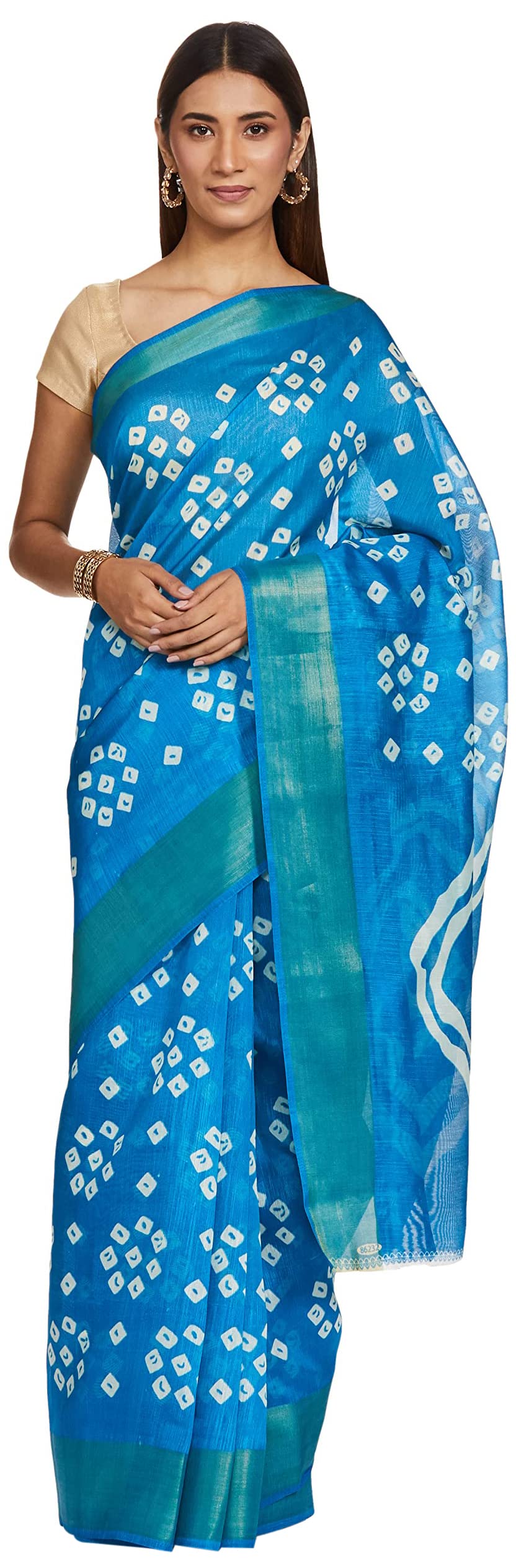 ANNI DESIGNER Womens Pochampally Cotton Saree with Blouse Piece (Pocham Bandhani Blue_Blue)
