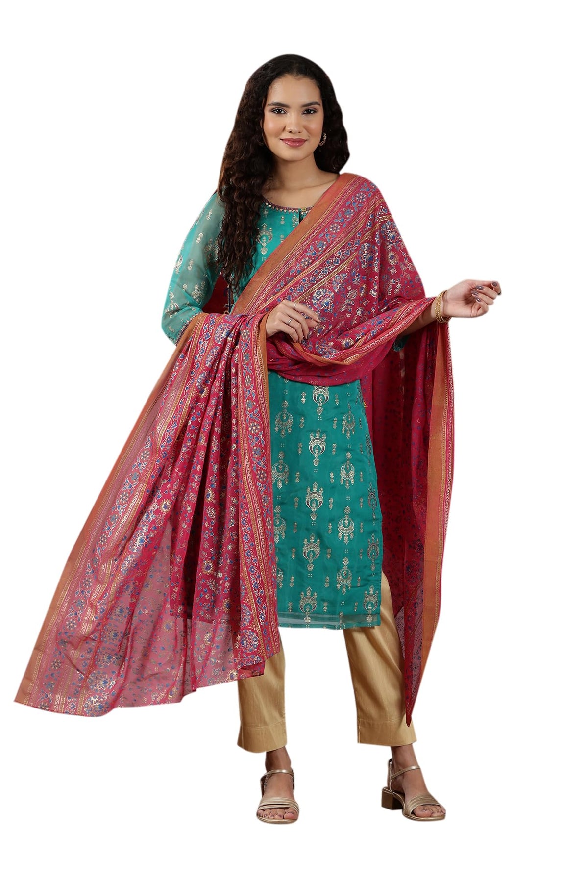 Aurelia Womens Magenta Pink Printed Festive Dupatta
