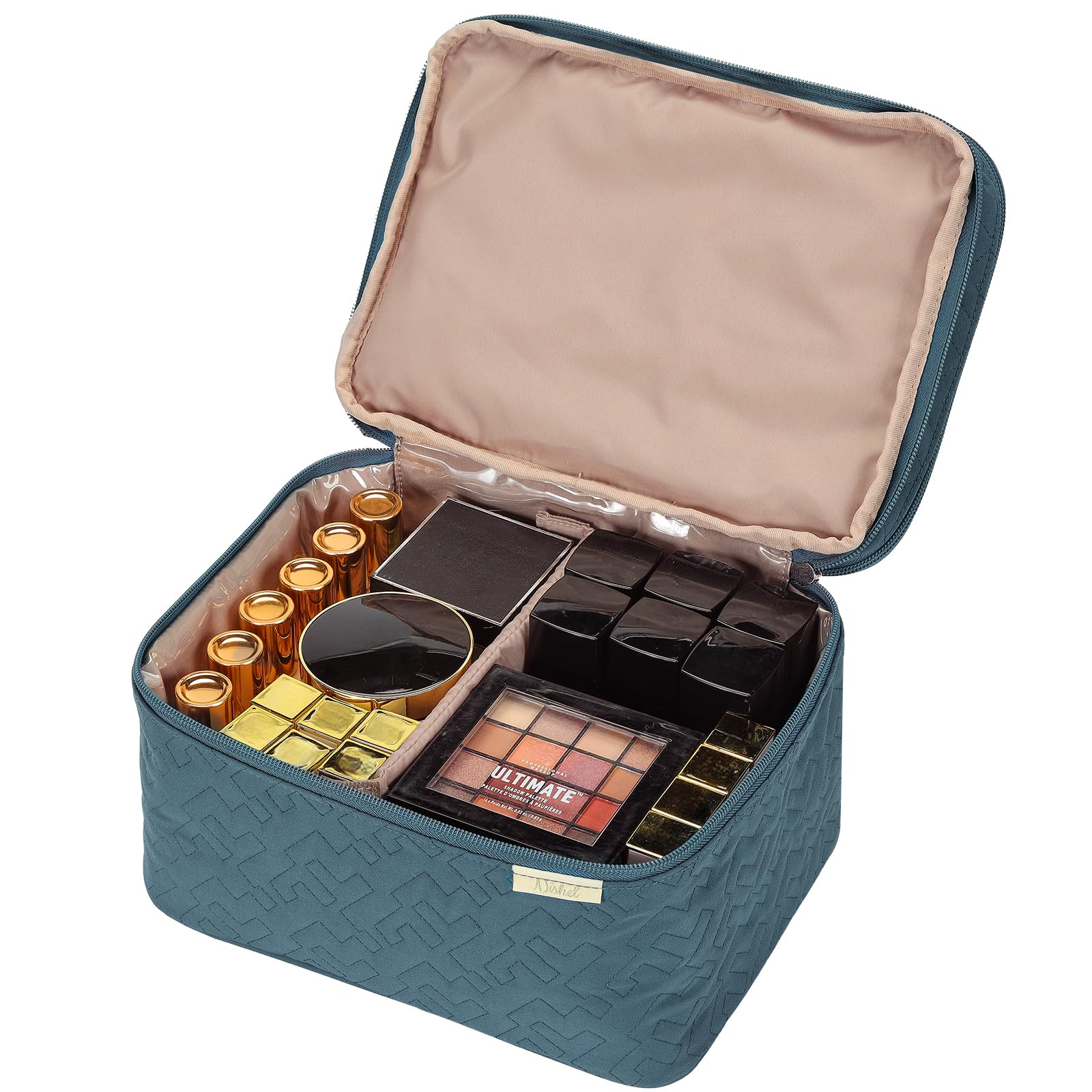 NISHEL Large Double Layer Travel Makeup Bag Women, Large Cosmetic Case, Organizer for Travel-Size Accessories Bottles, Brushes,