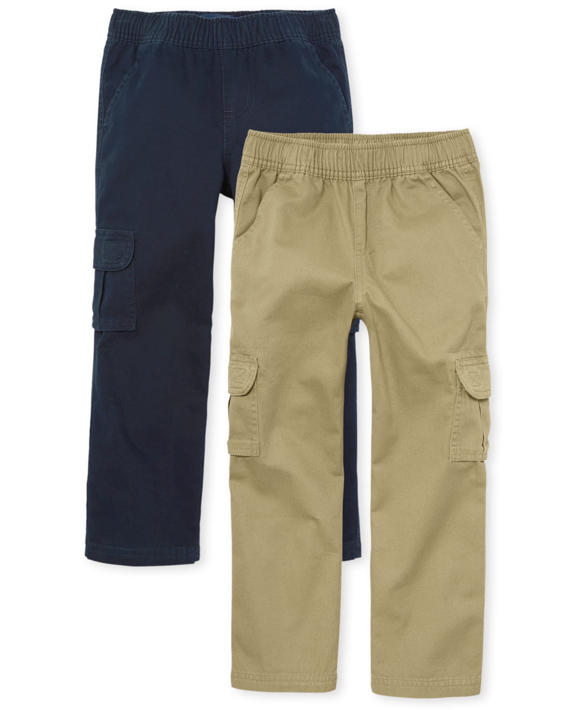 The Children's Place Boys Pull on Cargo Pants,Flax/New Navy 2 Pack,12