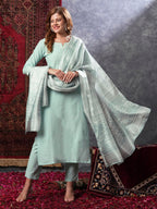 ANNI DESIGNER Women s Kurta Rayon Blend Pants with Dupatta, See Green, Small