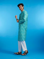 Diwas By Manyavar MenS Cotton Blend Printed Kurta (Blue,S)