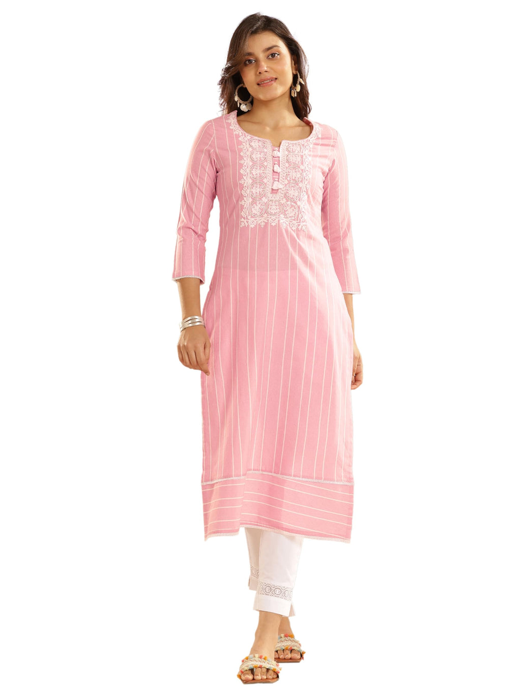 Libas WomenS Cotton Stripes Regular Kurtas (98263 Pink