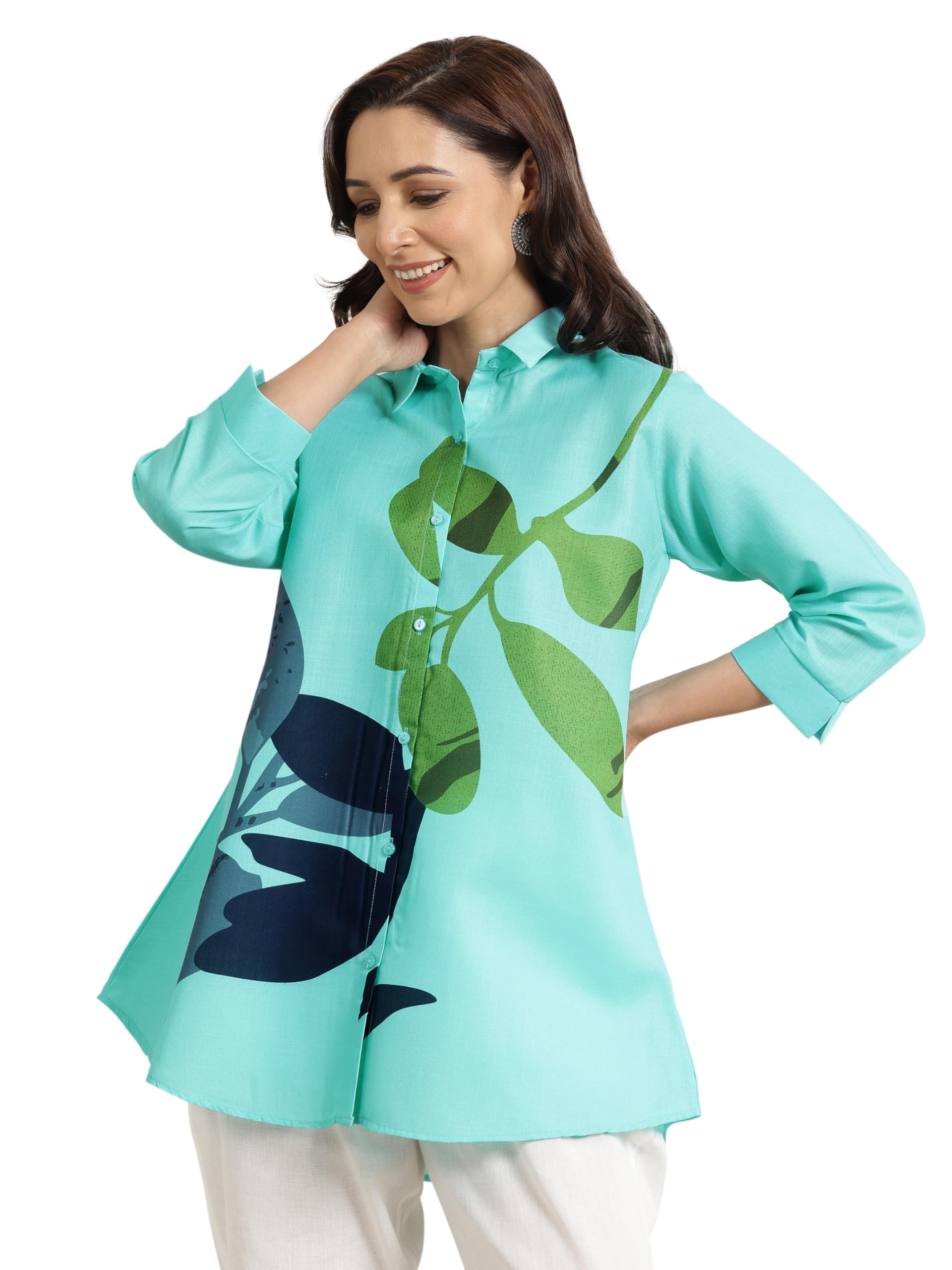 Libas WomenS Cotton Blend Floral Straight Kurta (98015Or_Blue