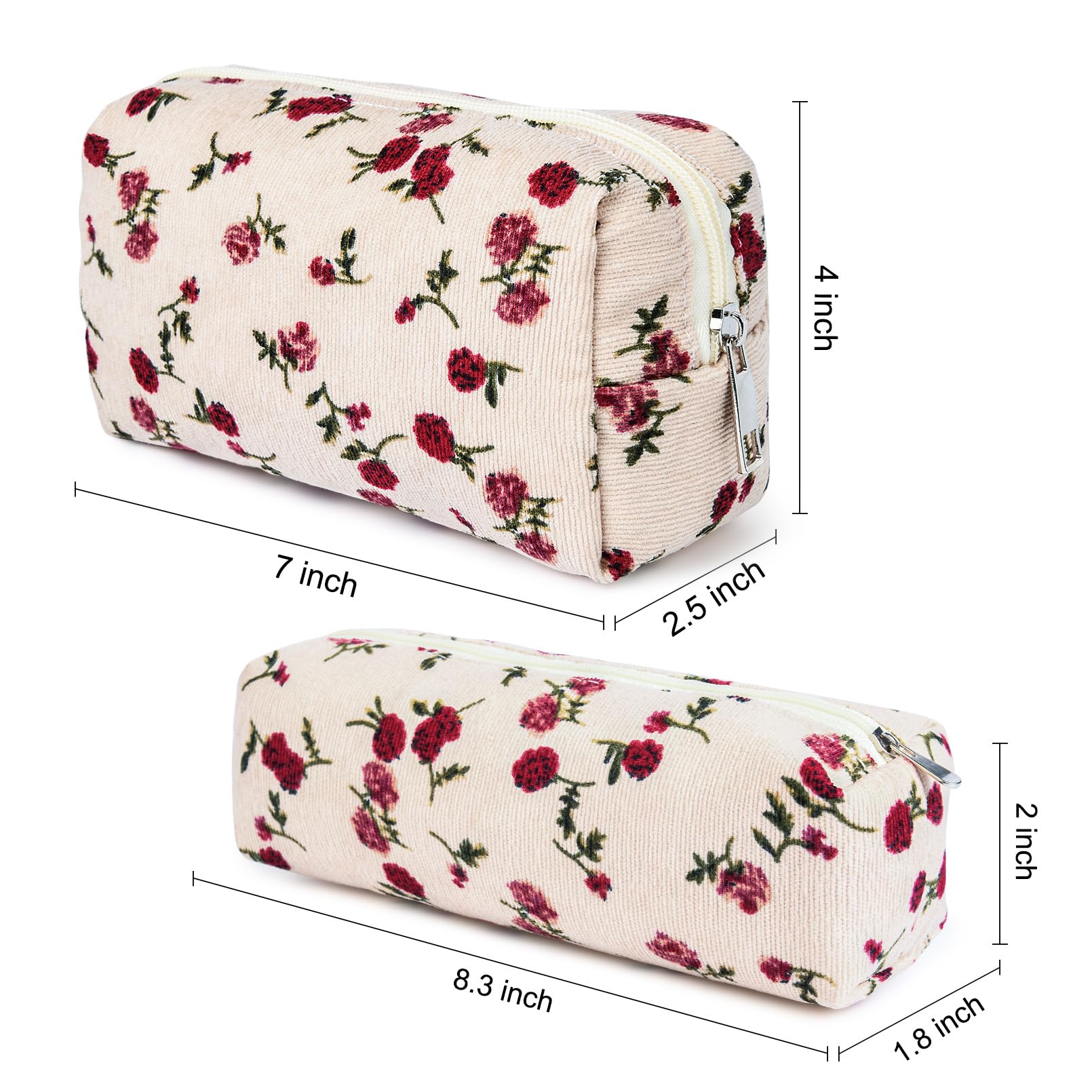 SOIDRAM Makeup Bag Floral Cosmetic Bag Cute Makeup Pouch 1Pcs Large Capacity Makeup Bags and 1Pcs Makeup Brushes Storage Bag Tra