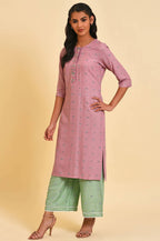 W For Woman Light Purple Printed Kurta With Embroidery