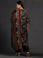 Extra Love By Libas Plus Size Womens Printed Silk Blend Straight Kurta With Palazzos And Dupatta