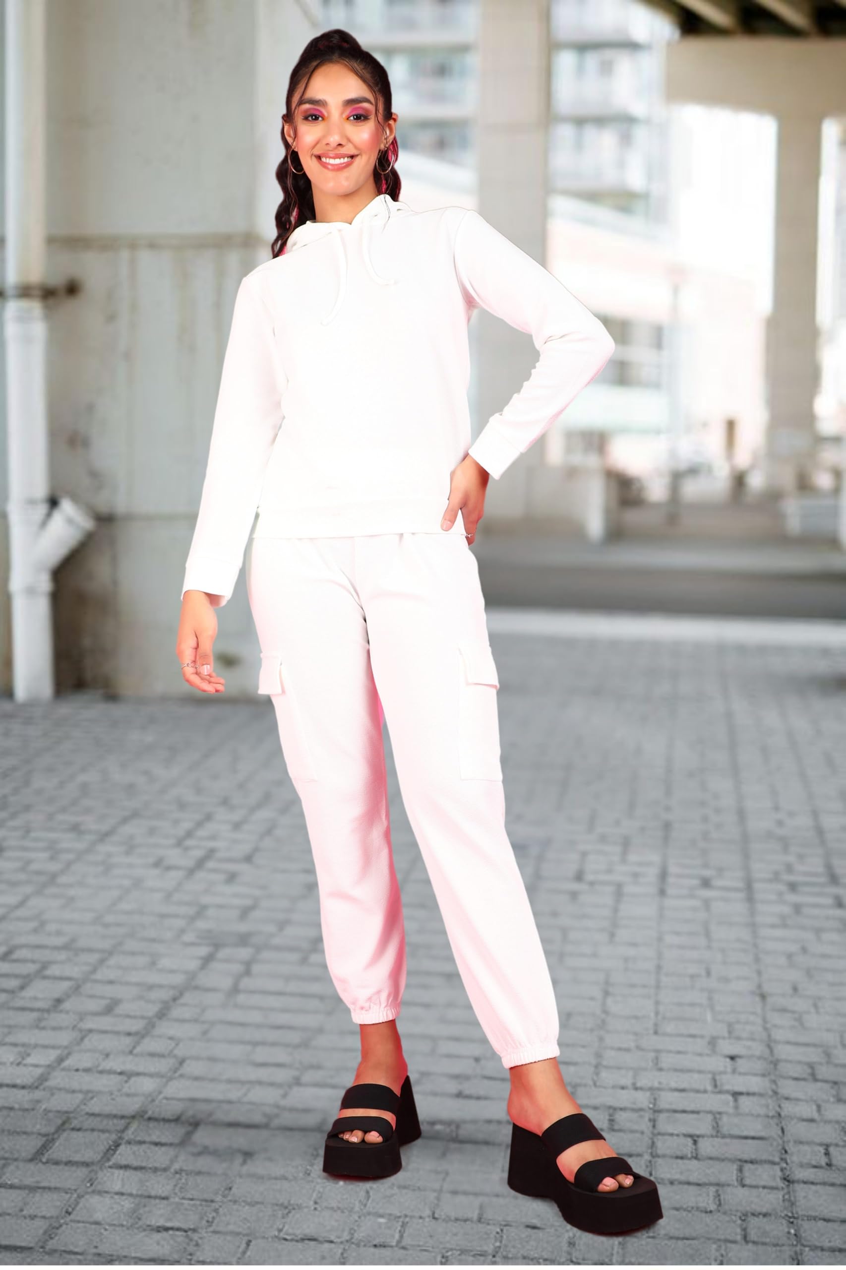 POPWINGS Casual Self Design Solid Sweatshirt and Joggers Co-Ords Set for Women | Trendy Stylish Top and Bottom Set for Women | W