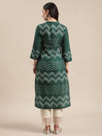 Varanga Green And Bandhej Mandarin Collar Straight Kurta.