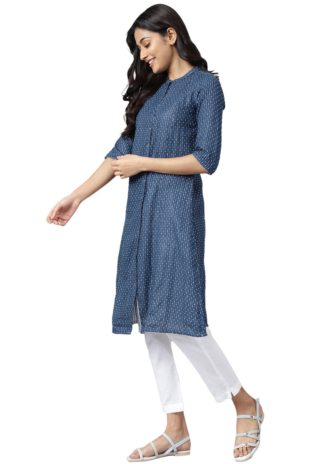 Aurelia Blue Geometric Printed Printed Cotton Regular Kurta For Women