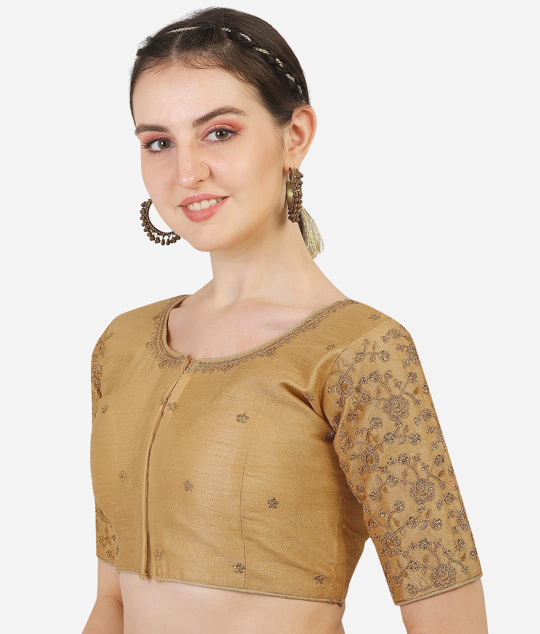 Pujia Mills Womens Phantom Silk Flower Half Sleeve Saree Blouse
