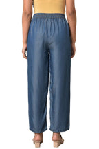 Aurelia Blue Solid Lyocell Parallel Trousers for Womens Ethnic Bottomwear