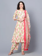 idaLia Womens Ethnic Wear Multicolor Printed Cotton Kurta Set for Women Fashion