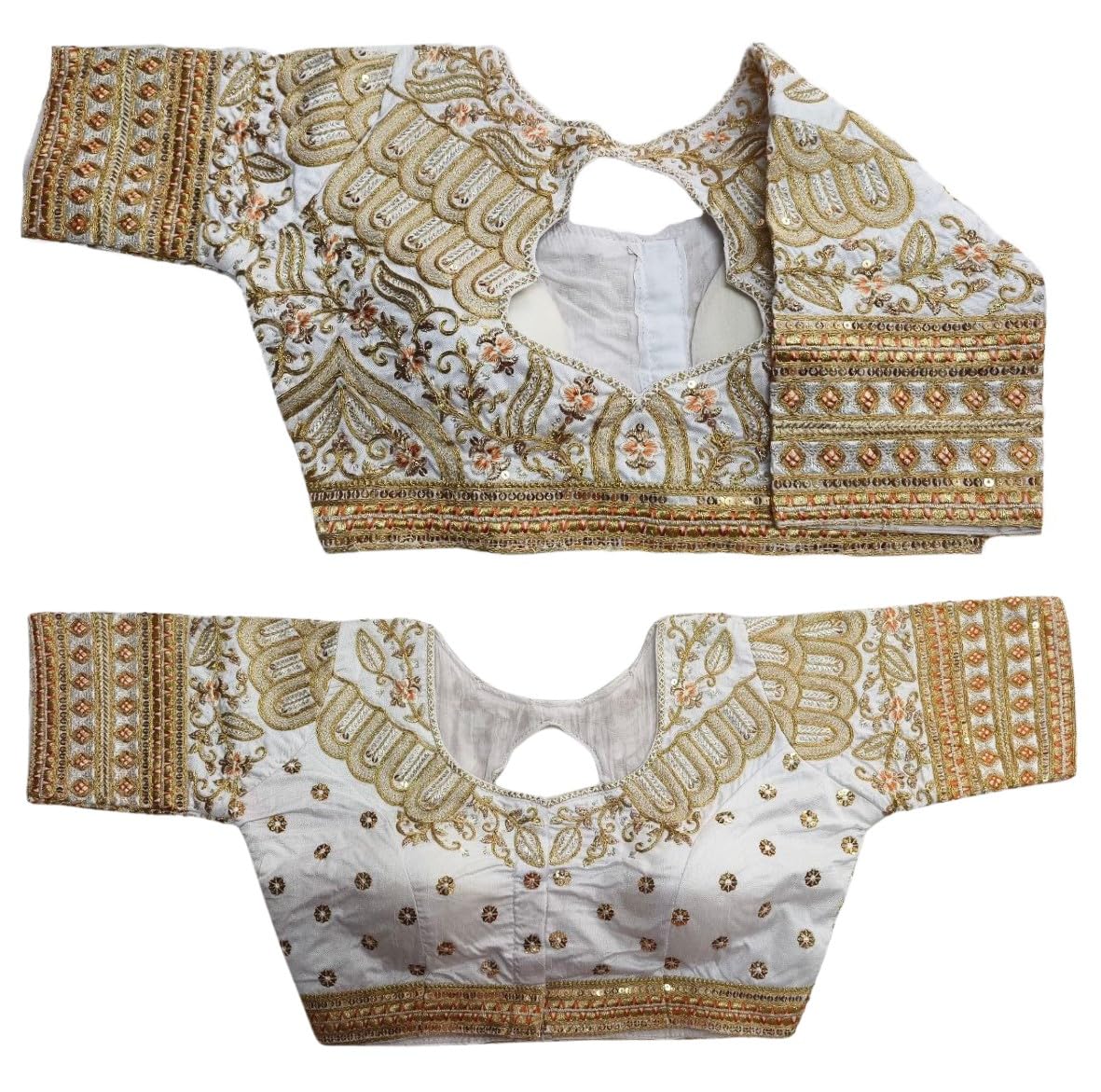 Pujia Mills Womens Readymade Heavy codding Embroidered Blouse Elbow Length Sleeve Cutwork Blouse Readymade Heavy Bridal Blouse 