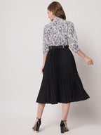 Kzully WomenS Print 3/4 Sleeve Pleated Midi Dress With Belt Black