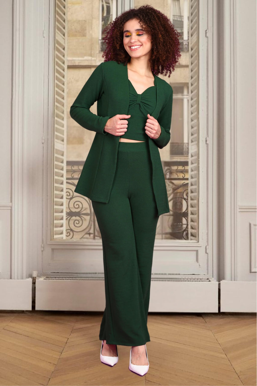 Popwings Women Casual Dark Green 3 Pieces Maxi Co-Ords Set