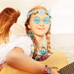 Frienda 24 Pieces Hippie Costume Accessories Set 60s 70s Party Decorations Hippie Includes Boho Peace Sign Necklaces Daisy Sunfl