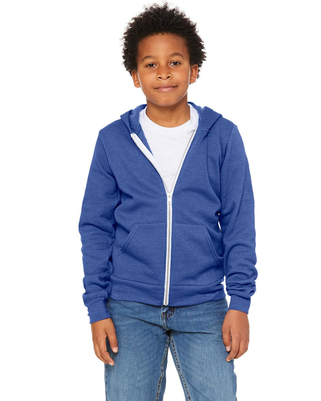 Youth Sponge Fleece Full-Zip Hooded Sweatshirt - HTHR TRUE ROYAL - S(D0102H7KEZ6)