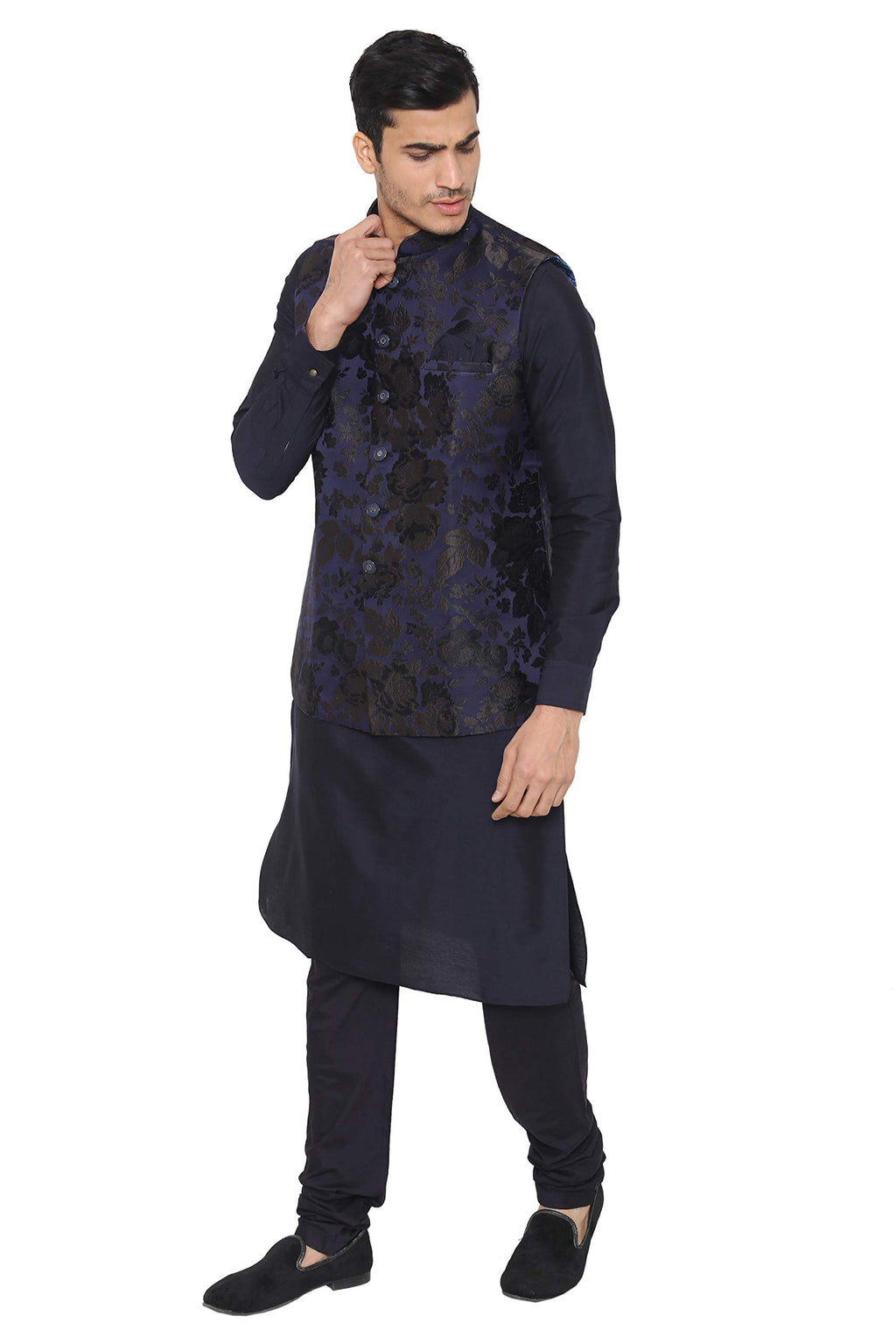 Manyavar MenS Silk Blend Kurta Chudidar (Jast141_Blue_Xl)