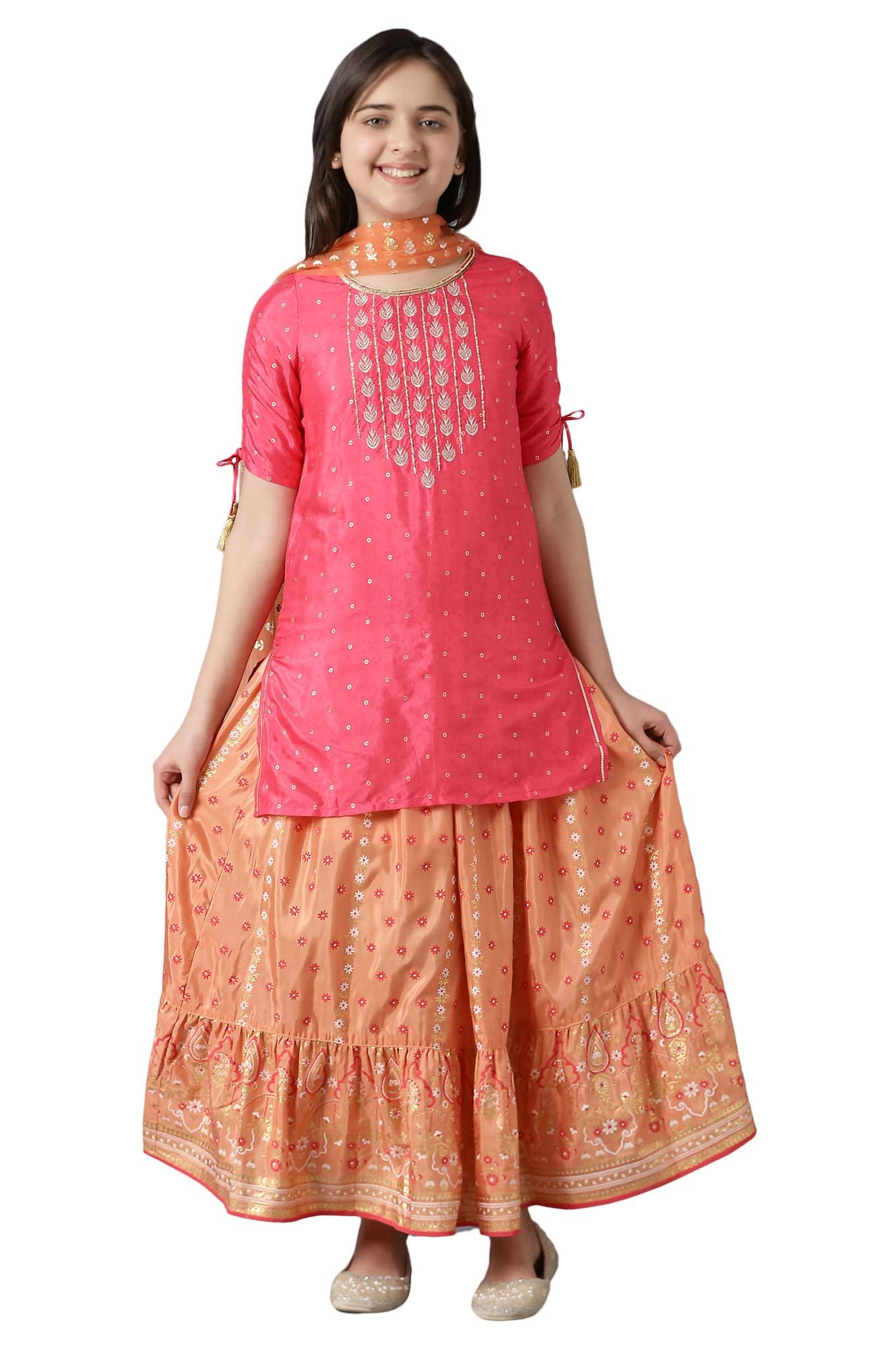 Aurelia Girl'S Polyester Kurta & Skirt & Dupatta (22Feg10239C