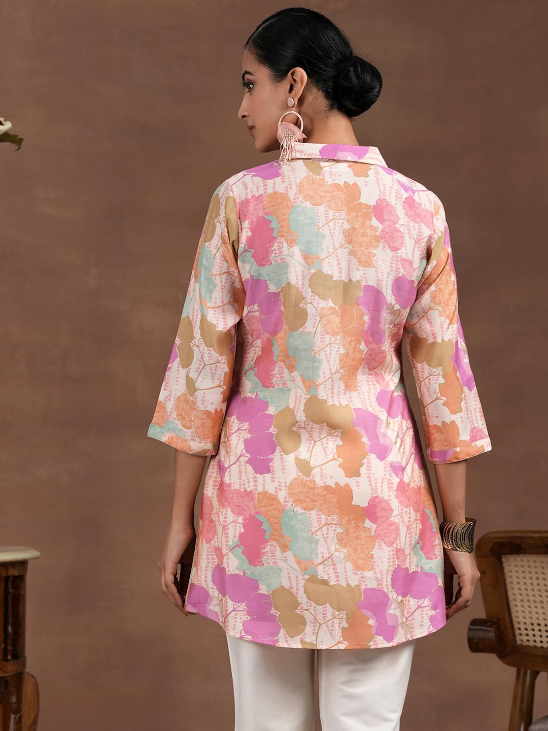 Libas WomenS Silk Blend Printed Straight Kurti (37214R_Pink