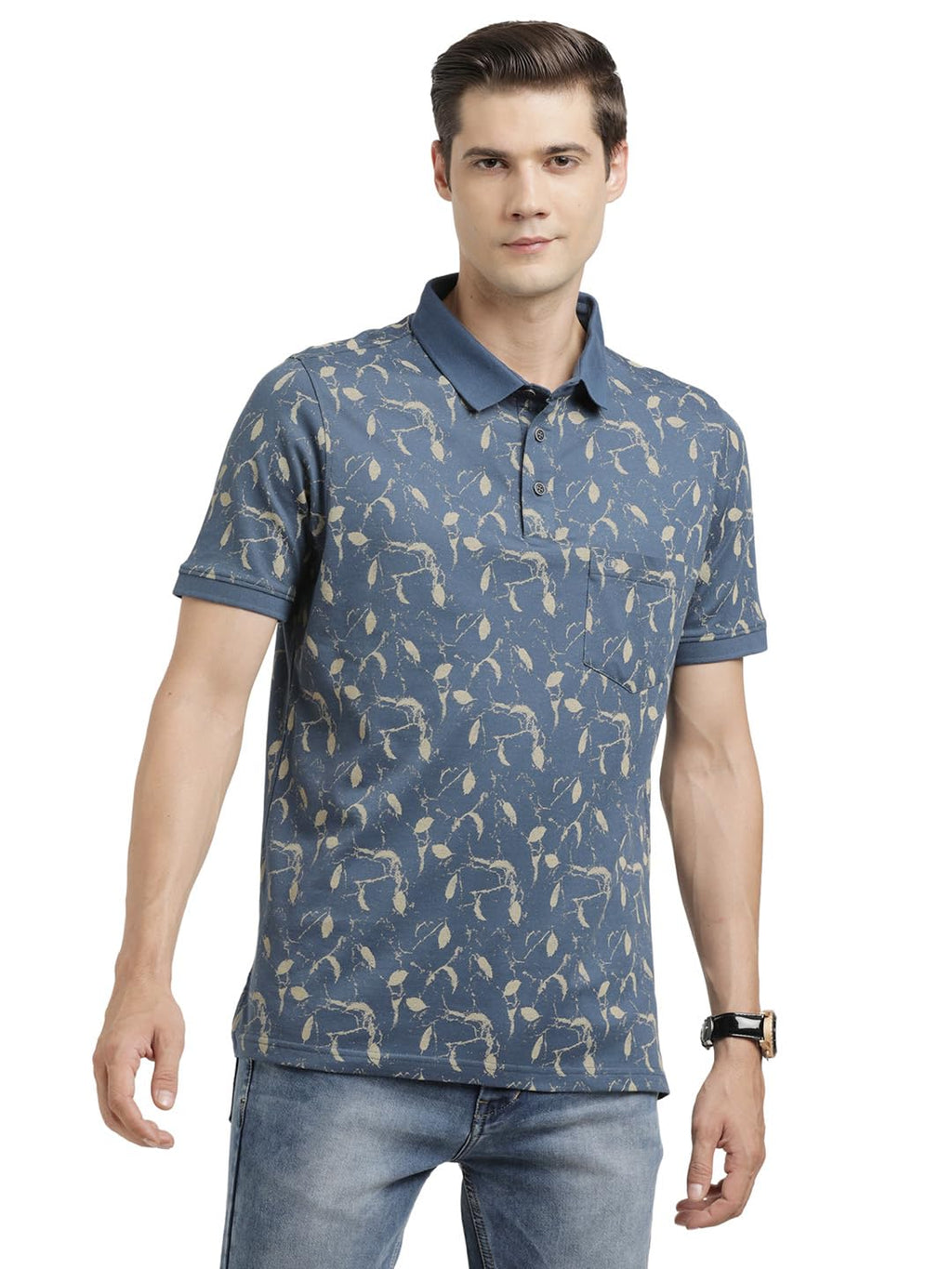 Turtle Men Poly Cotton Stretch Slim Fit Slate Blue Polo T-Shirt