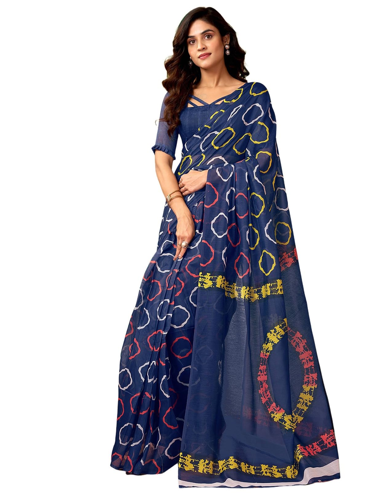 Satrani WomenS Chanderi Cotton Printed Ready To Wear One Minute Pre Pleated Readymade Saree With Unstitched Blouse Piece (32Rs3