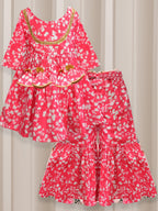 A.T.U.N. (All Things Uber Nice) A.T.U.N. Girls Ethnic Wear Sharara | Floral Fuchsia Printed Kurta With Sharara Set For Girls