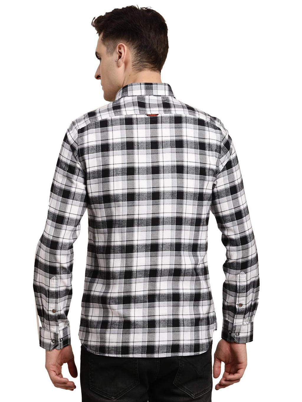 Turtle Men 100% Cotton Black & White Check Slim Fit Casual Shirt