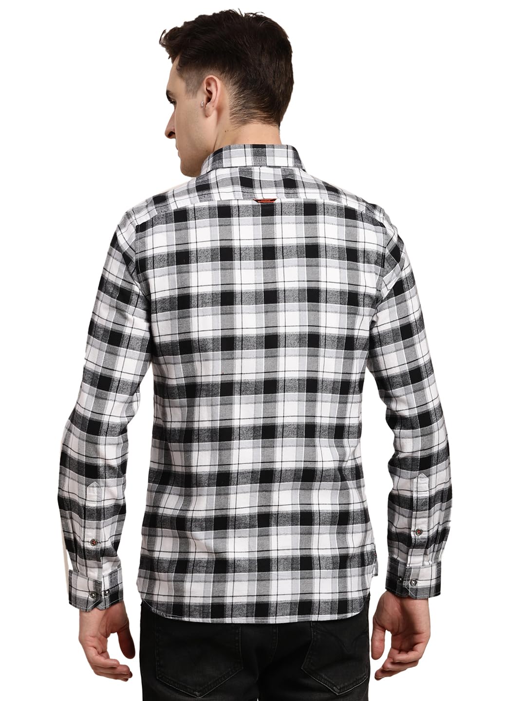 Turtle Men 100% Cotton Black & White Check Slim Fit Casual Shirt