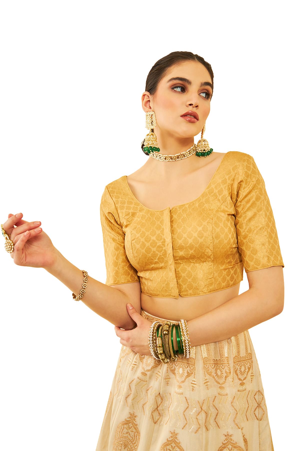Soch Women Silk Blend Geometric Woven Design Brocade Blouse with Tie-Ups