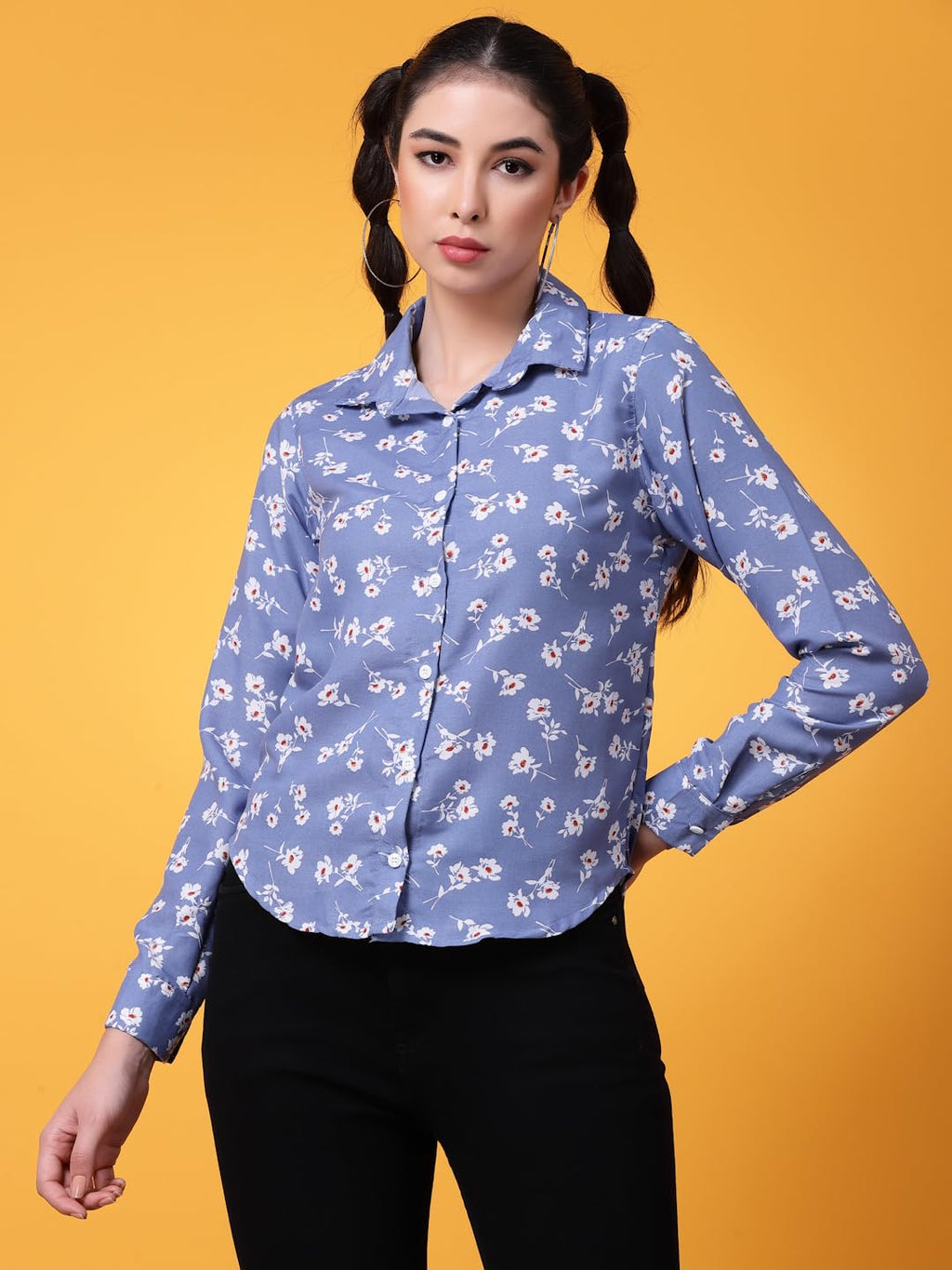 OOMPH! Shirts for Women, Floral Printed, Blue