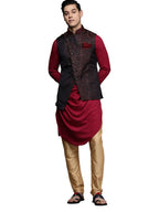 Manyavar Kurta Jacket Set for Men, Full Sleeves Mandarin Collar Ethnic Kurta Jacket Set for Festival, Wedding, Party Spandex (Re