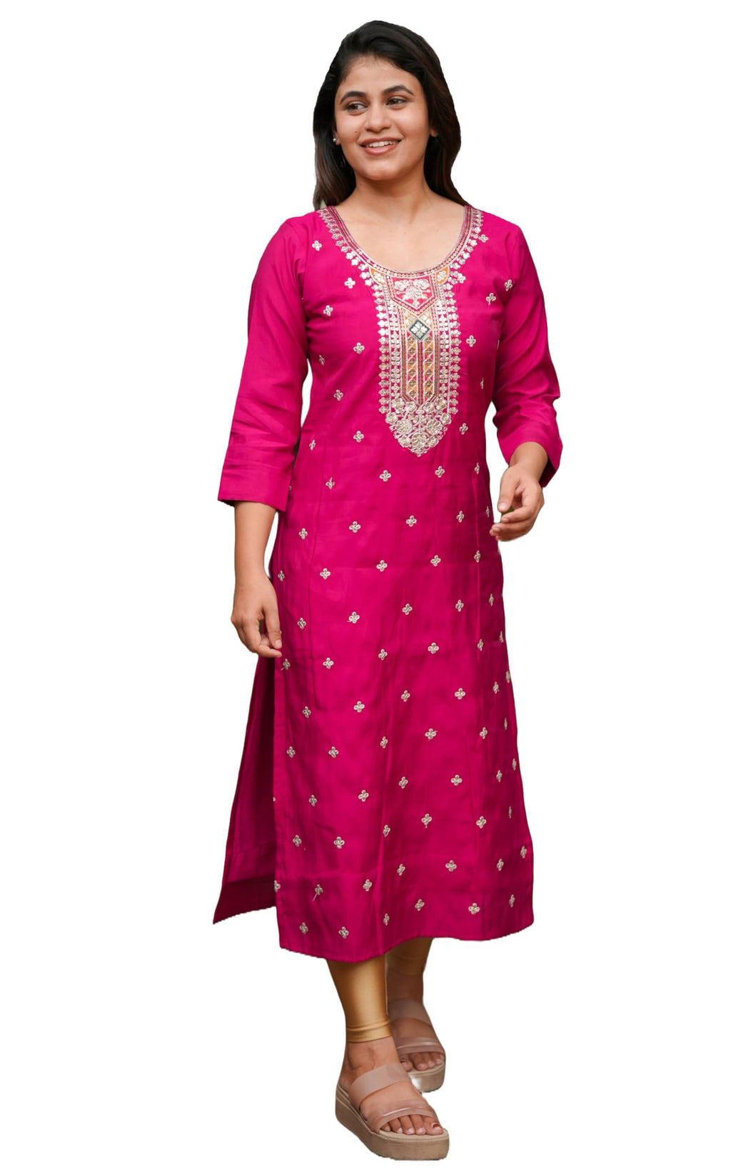 Gosriki Women'S Rayon Blend Straight Embroidered Kurta (Balak Pink-Gs_Xl_Pink_X-Large)