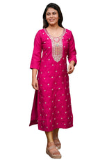 Gosriki Women'S Rayon Blend Straight Embroidered Kurta (Balak Pink-Gs_Xl_Pink_X-Large)