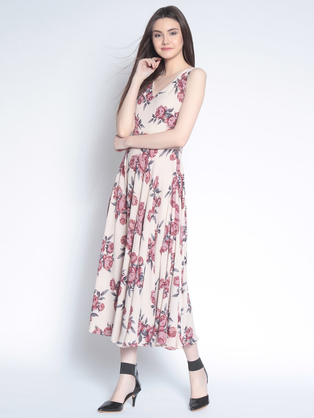 Rare Women'S Synthetic A-Line Maxi Dress (Ep3149B- Beige_Xl)