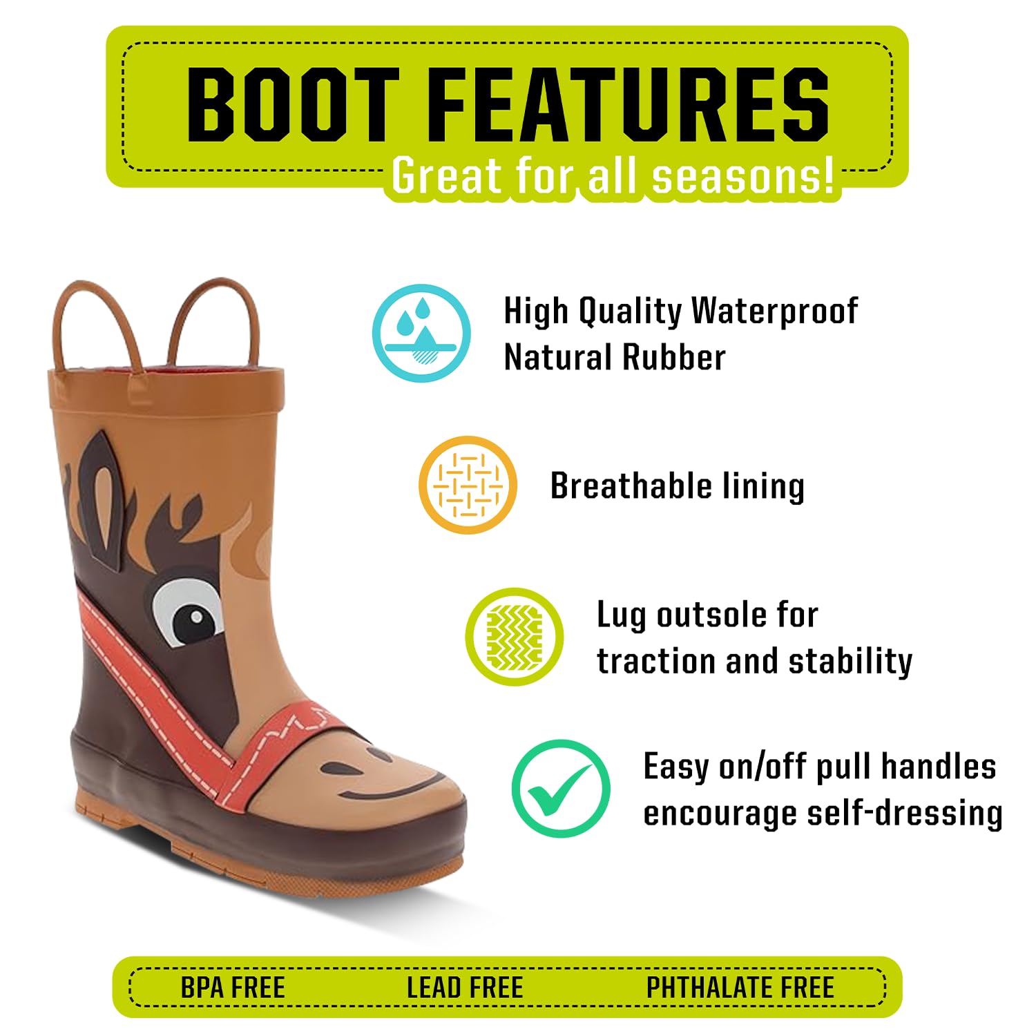 Western Chief Kids Mens Waterproof Printed Rain Boots with Easy Pull-On Handles (Toddler/Little Kid/Big Kid) Hayden Horse 12 Lit