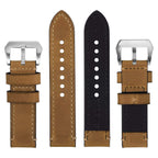 EACHE Mens Watch Band, 24mm Crazy Horse Genuine Leather Vintage Watch Bracelet Strap, Tan-Silver Hardware