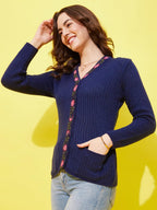 Modeve Women V Neck Ethnic Navy Sweater For Winter||Winterwear||