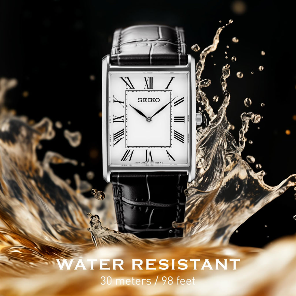 SEIKO Mens Essential SS RECT CASE, WHITE, Mens Standard