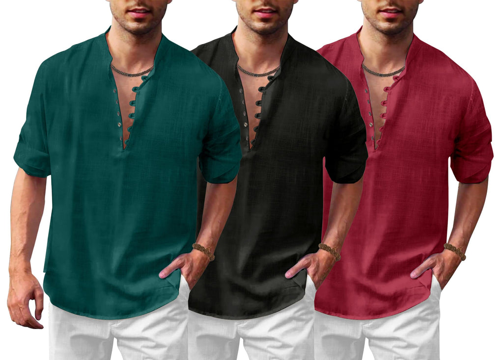 Finivo Fashion Combo Of MenS Solid Cotton Blend Straight Kurta Shirt Pack Of 3