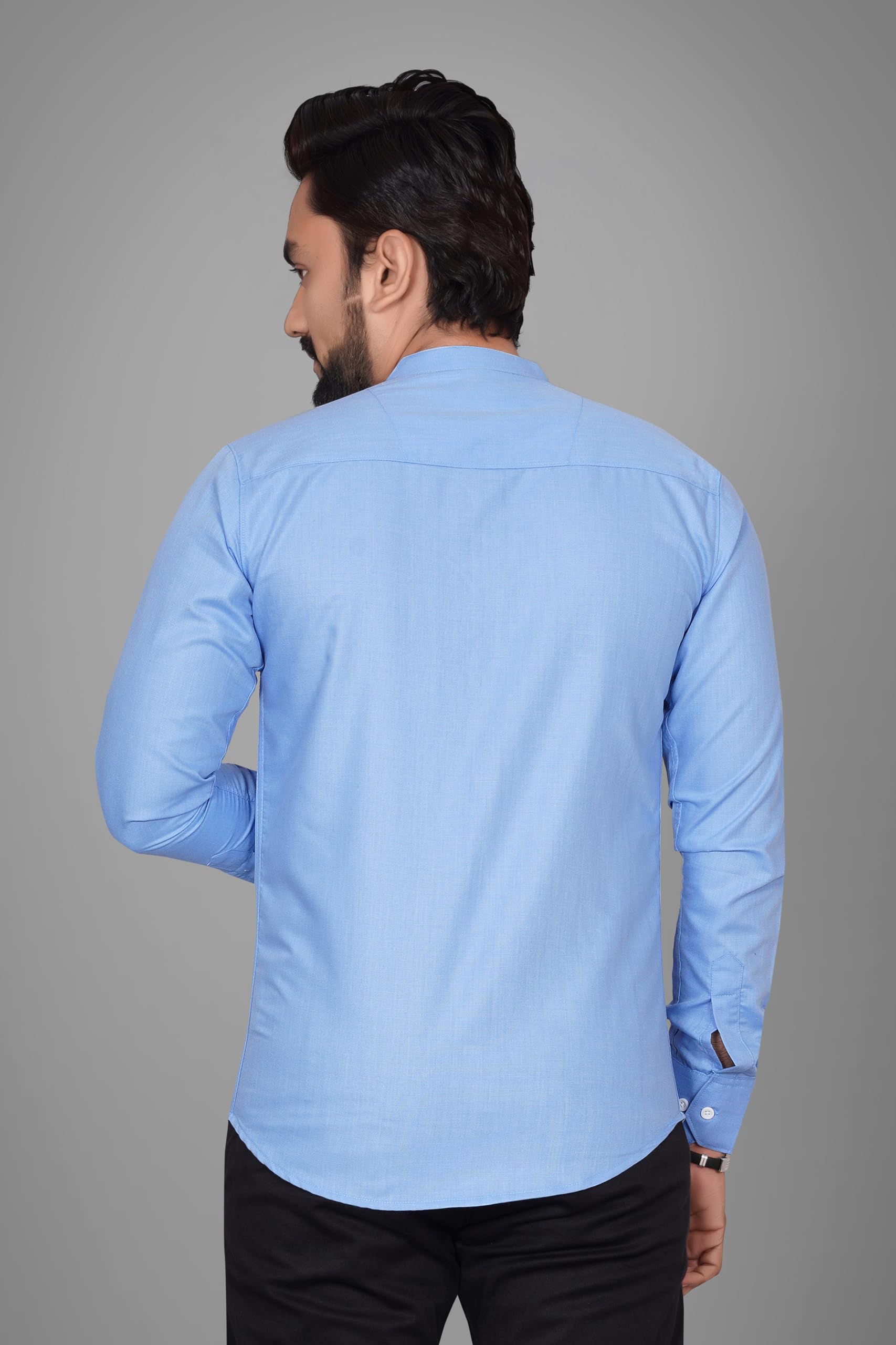 Besix MenS Regular Fit Solid Cotton Shirt | Chinese Collar | Casual | Plain | Branded | Mandarin Collar | Full Sleeve | Summer