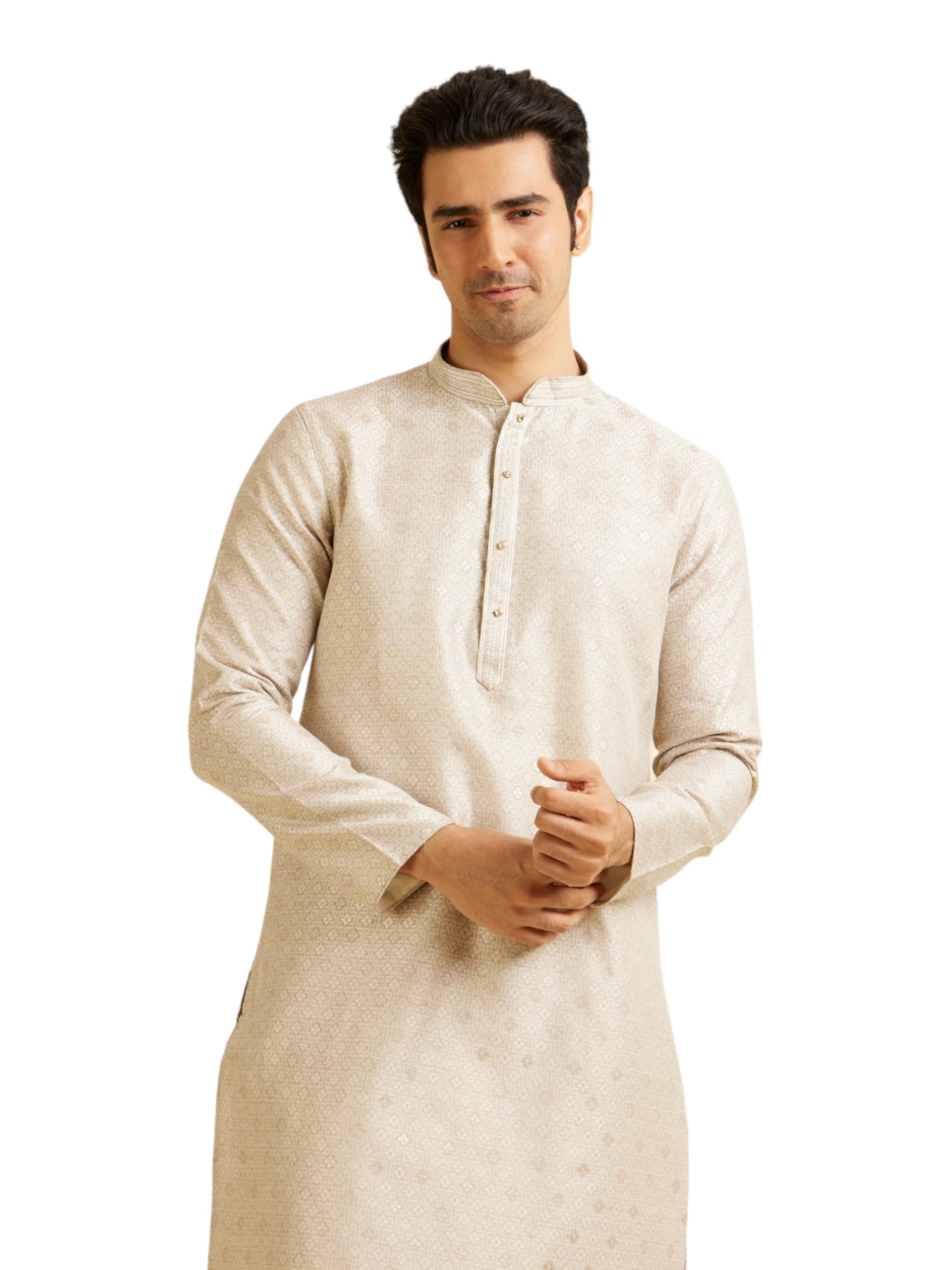 Manyavar MenS Art Silk Hand Embroidered Kurta Pyjama Set (Grey,Xxl)