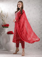 ANNI DESIGNER Women s Kurta with Trousers and Dupatta, Red, Medium